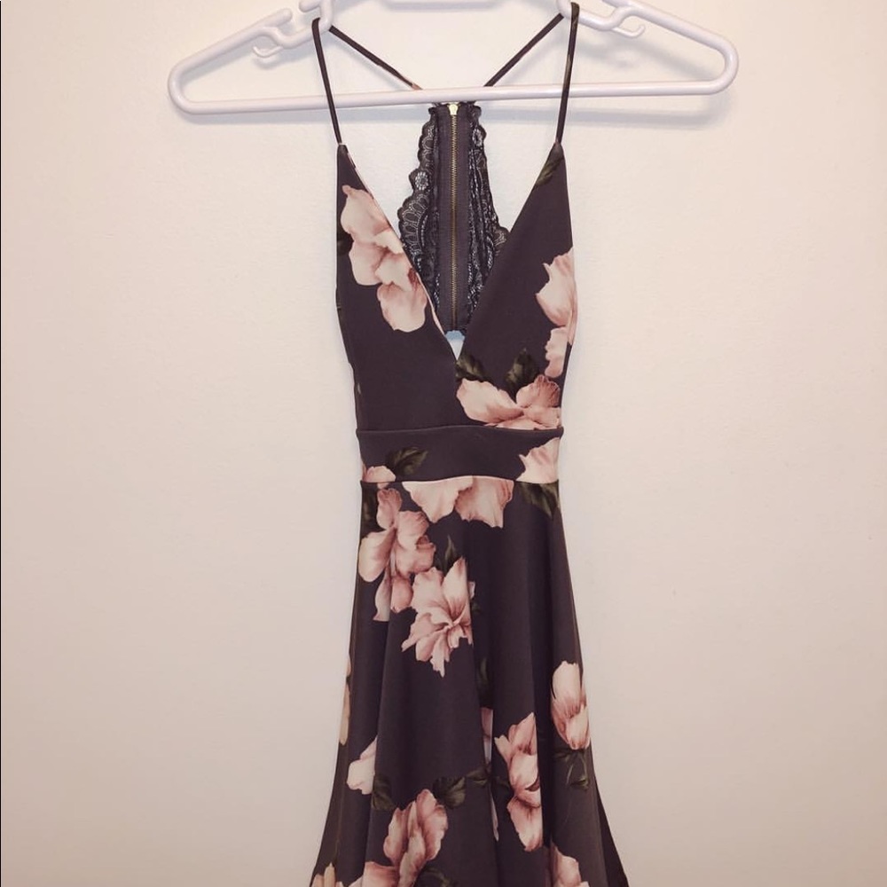 Purple dress with light pink floral pattern lace